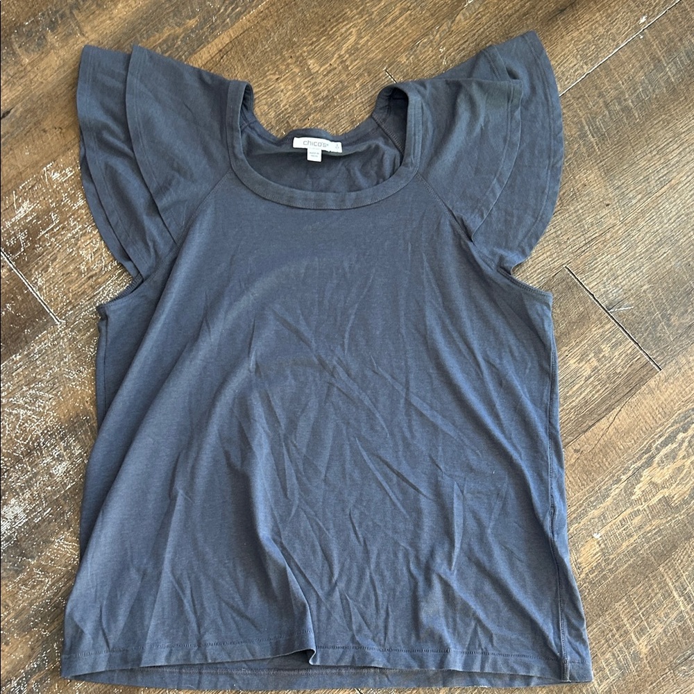 Chicos Layered Cap Sleeve Tee Blue/ Dark Gray Size Large (2)